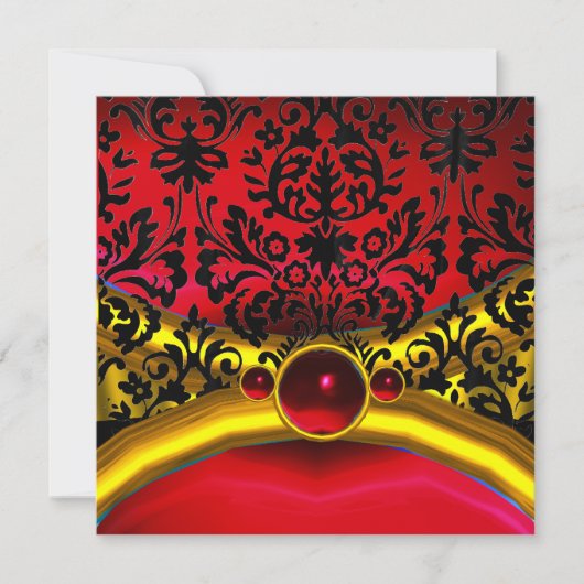 GOLD RED BLACK DAMASK RUBY GEM STONE MONOGRAM KAART (Voorkant)