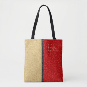 Gold Red Black Glitter Chic Monogram op maat Draagtas