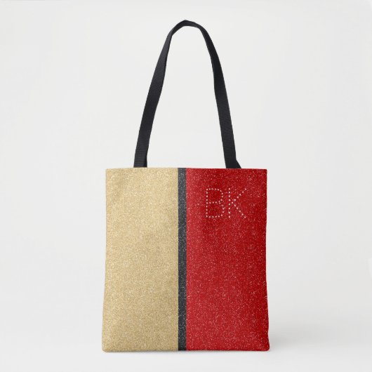 Gold Red Black Glitter Chic Monogram op maat Draagtas (Voorkant)