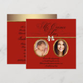 Gold Red Black Photo Quinceanera Invitations (Devant / Derrière)