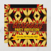 Gold Red Bold Birthday-uitnodiging Kaart (Voorkant / Achterkant)