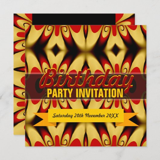 Gold Red Bold Invitation de fête d'anniversaire (Devant / Derrière)