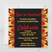 Gold Red Bold Invitation de fête d'anniversaire (Dos)