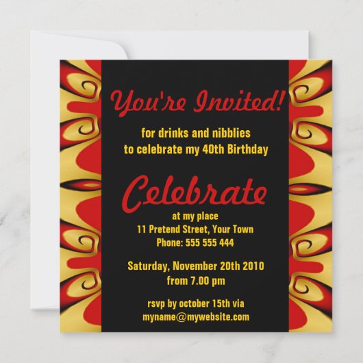 Gold Red Bold Invitation de fête d'anniversaire (Dos)