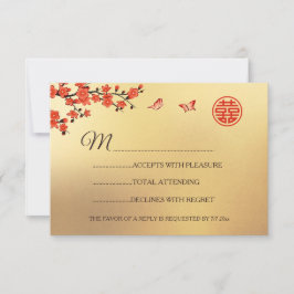 Gold Red Cherry Blossom RSVP Chinese Weddenschap