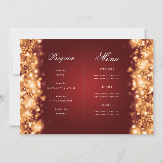 Gold Red Christmas Lights Invitation Programme et  (Dos)