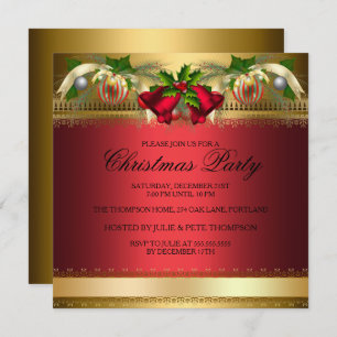 Gold Red cloches & Baubles Invitation de la fête d