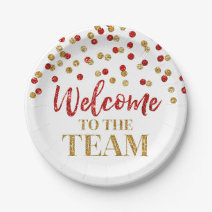 Gold Red Confetti Welkom bij het team Papieren Bordje