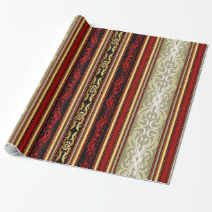 Gold, Red Damask Victoriaans stripe Wrapping Paper Cadeaupapier
