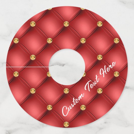 Gold Red Diamond Tufted Leather Custom Text Name Wijnglaslabel (Voorkant)