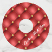 Gold Red Diamond Tufted Leather Custom Text Name Wijnglaslabel (Achterkant)