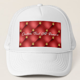 Gold Red Diamond Tufted Leather Jouw tekst Name Trucker Pet
