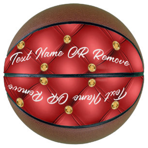 Gold Red Diamond Tufted Leather Text Basketball Basketbal