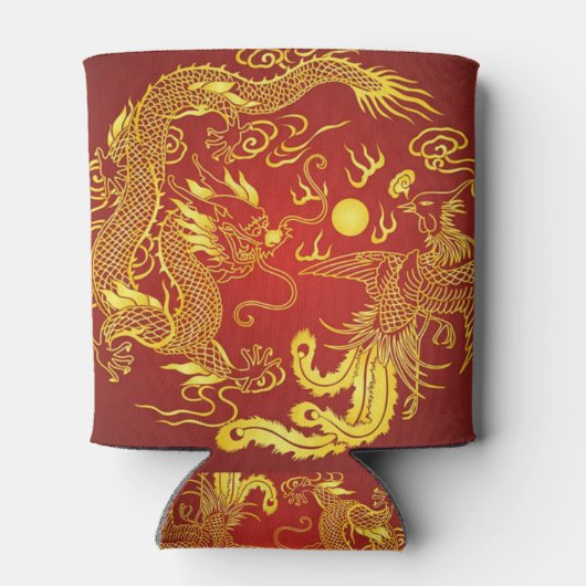 Gold Red Dragon Phoenix Chinese Weddenschap Favor Blikjeskoeler (Achterkant)