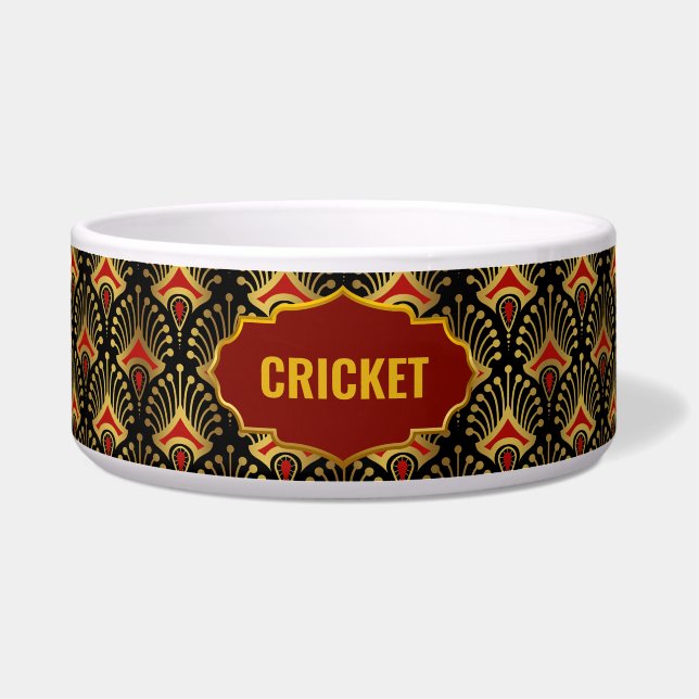 Gold-, Red- en Black Art Deco-patroon - Aangepaste Voerbakje (Voorkant)