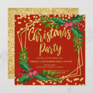 Gold Red Floral Holly Glitter kerst Corporate Kaart