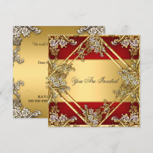Gold Red Floral Lijst Party Invitation Gold Red Kaart