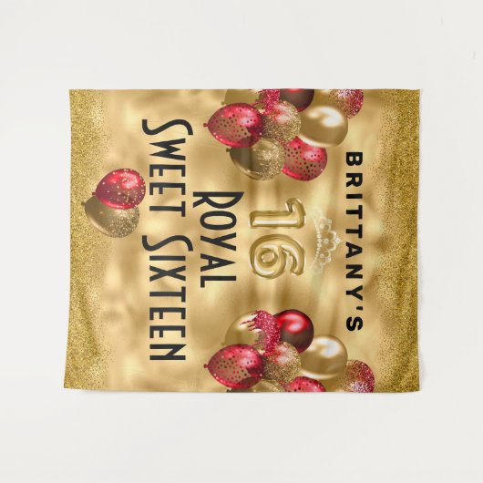 Gold Red Glitter Balloons Royal Sweet 16 Tapestry Wandkleed (Voorkant (horizontaal))