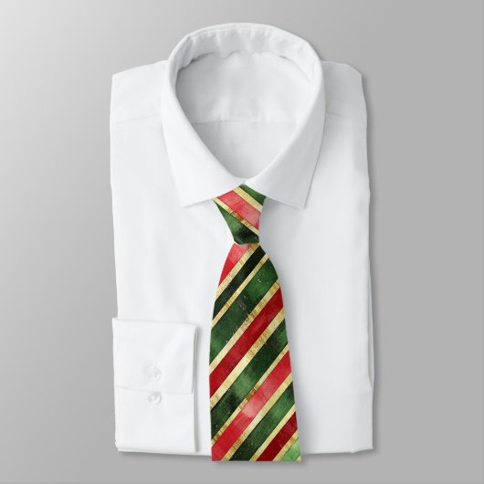 Gold Red Green Striped Christmas Stropdas (Gebonden)