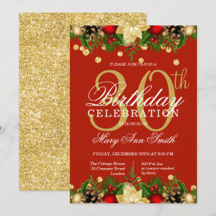 Gold & Red Holiday Glitter 30e verjaardag Kaart