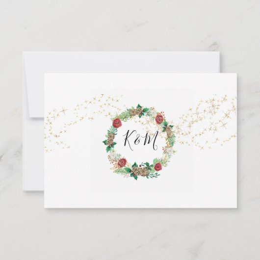 Gold Red Kerstmis RSVP Holly Pine Cone Wreate Kaart (Achterkant)