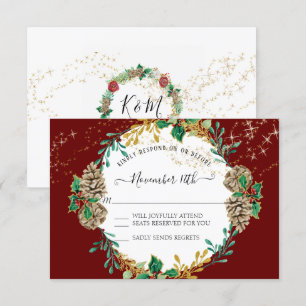 Gold Red Kerstmis RSVP Holly Pine Cone Wreate Kaart