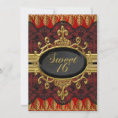 Gold Red Leaf Lace Sweet 16 Party Invite Kaart (Voorkant)
