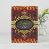Gold Red Leaf Lace Sweet 16 Party Invite Kaart (Staand voorkant)