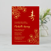 Gold Red Longevity Anniversaire Foil Invitation (3 (Debout devant)