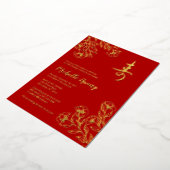 Gold Red Longevity Anniversaire Foil Invitation (3 (Rotation)