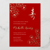 Gold Red Longevity Anniversaire Foil Invitation (3 (Recto)