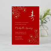 Gold Red Longevity Anniversaire Foil Invitation (3 (Debout devant)