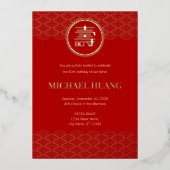 Gold Red Longevity Anniversaire Foil Invitation (F (Recto)