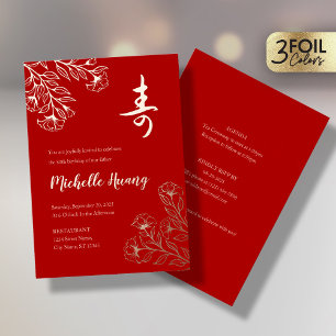 Gold Red Longevity Birthday Folie Invitation (3) Uitnodiging