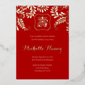 Gold Red Longevity Invitation à l'huile d'annivers (Recto)