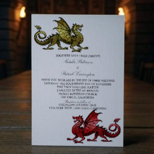 Gold Red Medieval Dragon Wedding Invitation