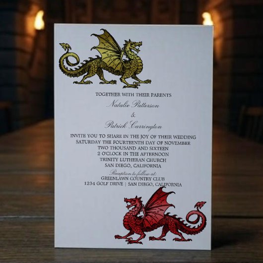 Gold Red Medieval Dragon Wedding Invitation