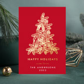 Gold & Red Merry kerstpine Tree Happy Folie Feestdagenkaart