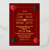 Gold Red Monogram Jouer Carte de mariage Invitatio (Recto)