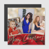 Gold Red Poinsettia Merry Christmas Magnet Card (Devant / Derrière)