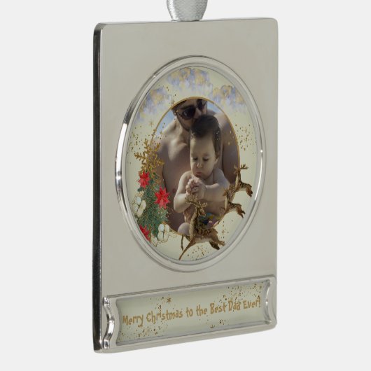 Gold Red Poinsettia Tree Beste kerstfoto Verzilverd Banner Ornament (Rechts)