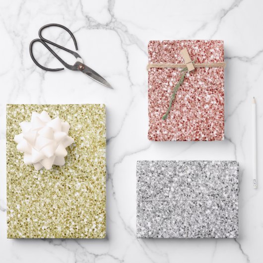 Gold Red Silver Glitzy Glitter Sparkle Inpakpapier Vel (Voorkant)