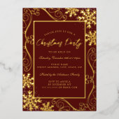 Gold Red Swirl Snowflake Lijst Kerstfeest Folie Uitnodiging (Voorkant)