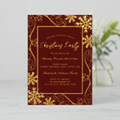 Gold Red Swirl Snowflake Lijst Kerstfeest Folie Uitnodiging (Staand Voorkant)
