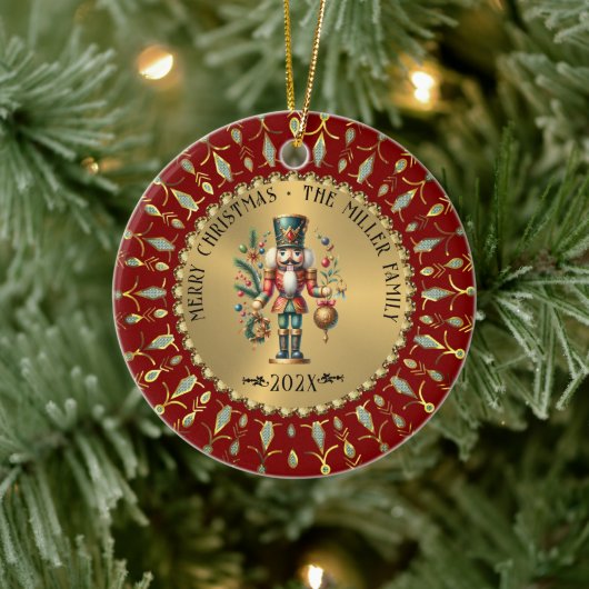 Gold Red White Diamonds Christmas Nutcracker Keramisch Ornament (Boom)