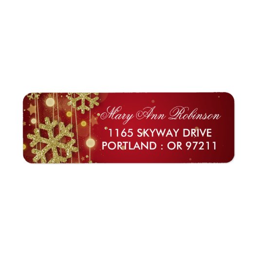 Gold Red Winter Birthday Return-adres Etiket (Voorkant)