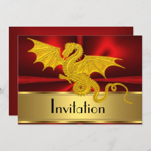 Gold Red Year of the Dragon Invitation Kaart