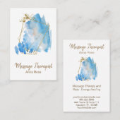 *~* Gold Reiki Massage Blue Abstracte Waterverf Visitekaartje (Voorkant / Achterkant)