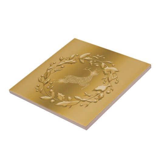 Gold Reindeer en Wreate Kerstmis Tegeltje (Zijkant)