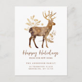 Gold Reindeer New Home Card Aankondigingskaart (Voorkant)